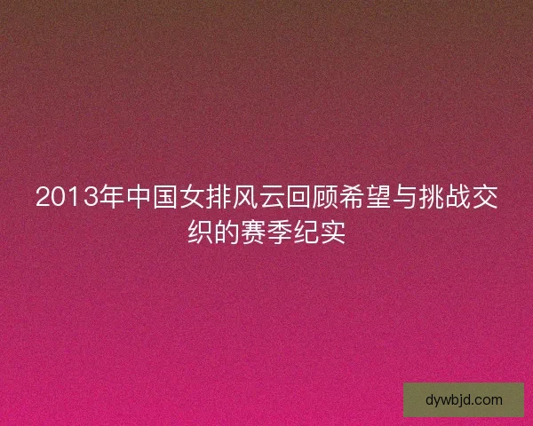 2013年中国女排风云回顾希望与挑战交织的赛季纪实